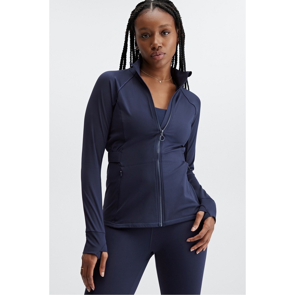 Fabletics Navy Blue Full Zip Performance Jacket Thumbholes JT2146494 Size M